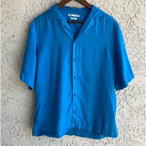 ZARA LIGHT BLUE LIGHTWEIGHT, LOOSE-FIT BUTTON UP Men’s Small - Picture 2 of 5